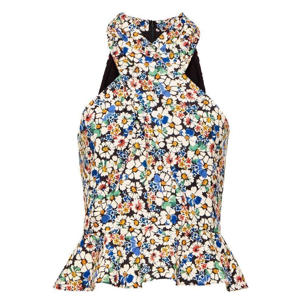 NWOT Veronica Beard Drey Daisy-Like Floral Halter Peplum Top